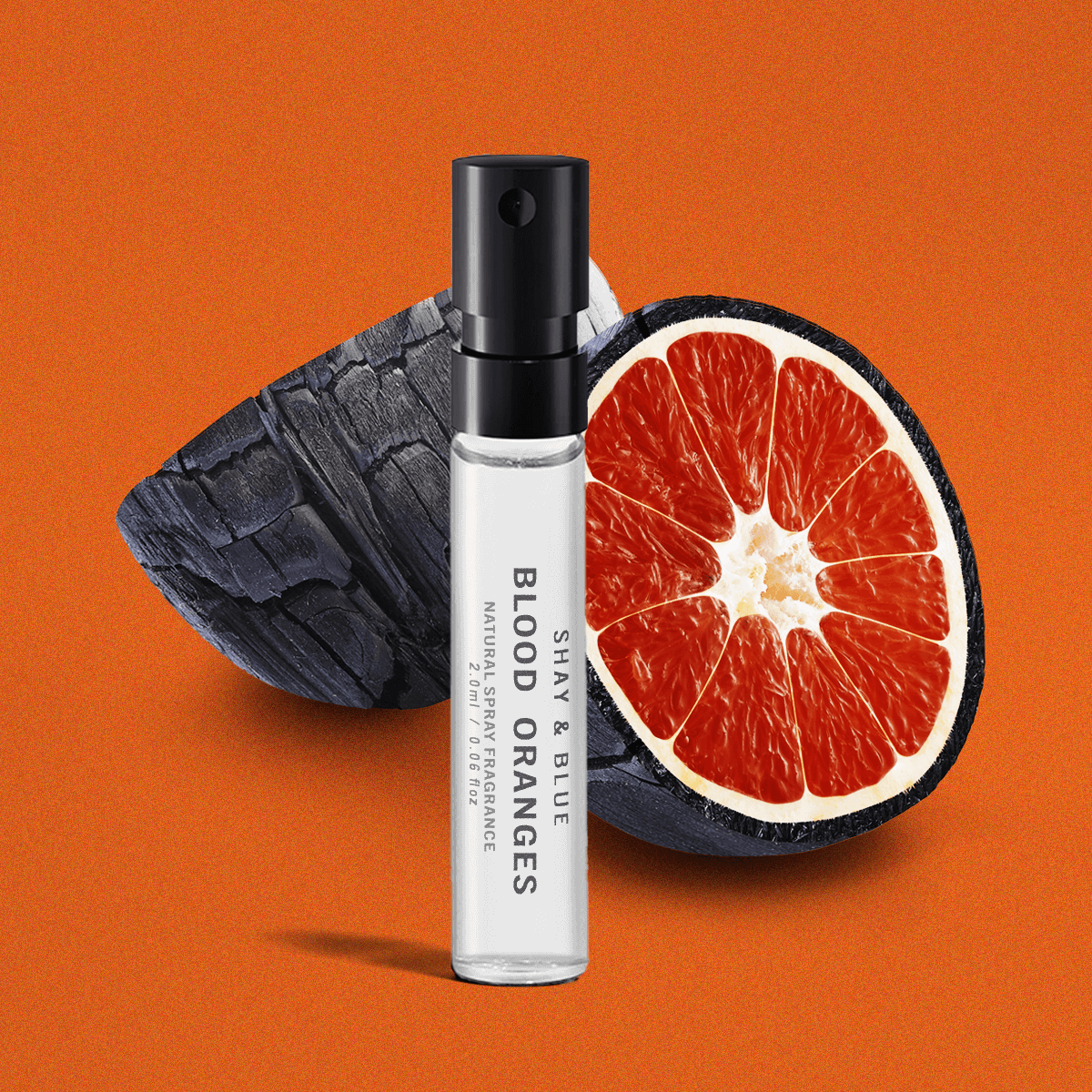 Blood Oranges Fragrance 2ml | Zesty blood oranges with rich and sensual blend of woods and smoky leather. | Clean All Gender Fragrance | Shay & Blue