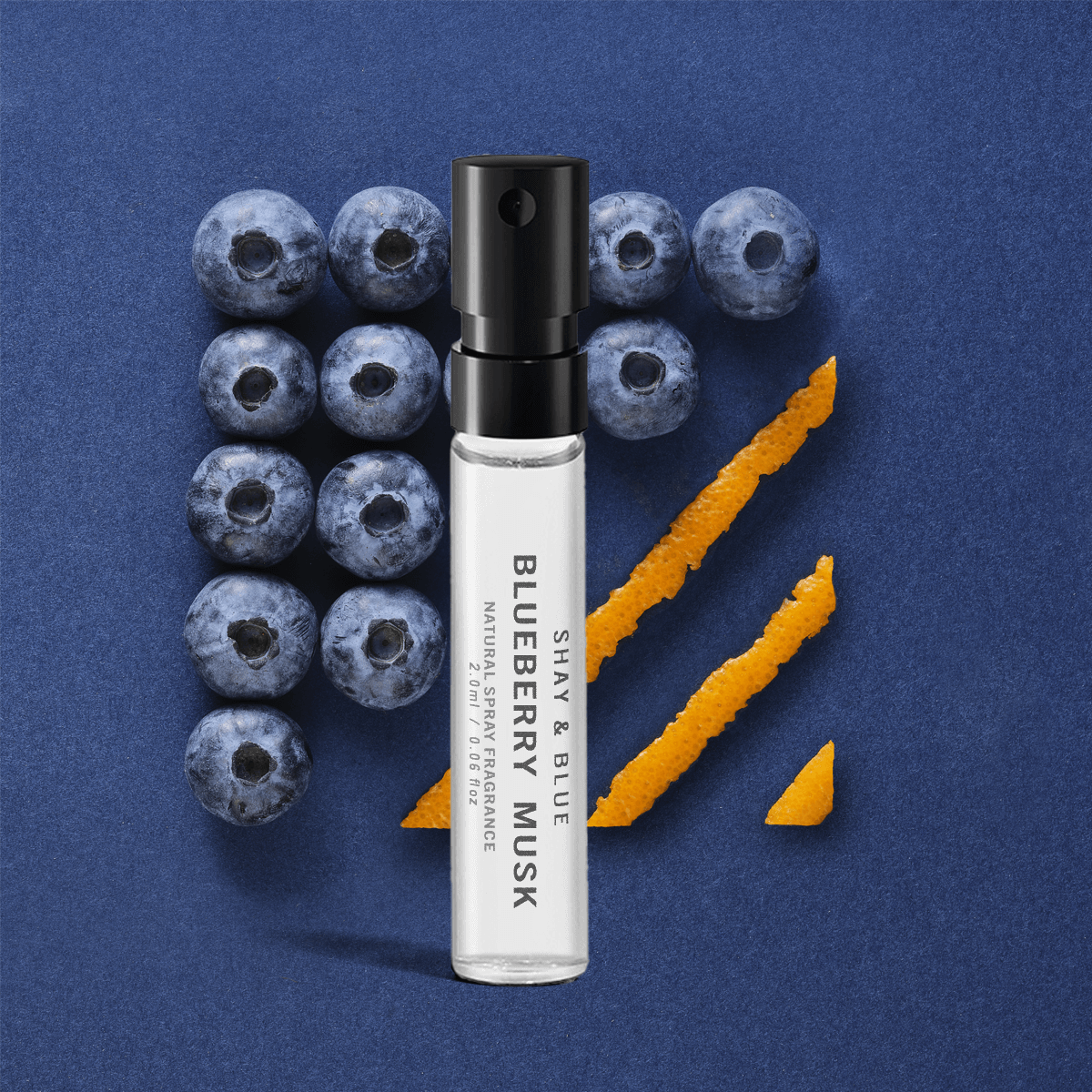 Blueberry Musk Fragrance 2ml | Soft blueberry & orange blossom fused with magnolia and silky cashmere. | Clean All Gender Fragrance | Shay & Blue