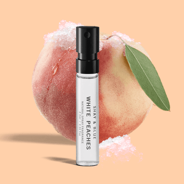 White Peaches Sample  – Juicy white peaches and elderflower fizz like a Sunday morning mimosa.